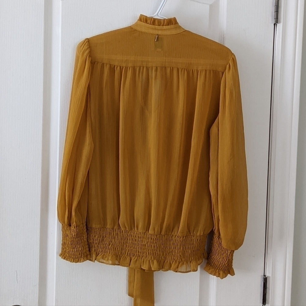 MISA Los Angeles ruffled collar puff sleeves mustard yellow viscose blouse Small - Picture 10 of 11